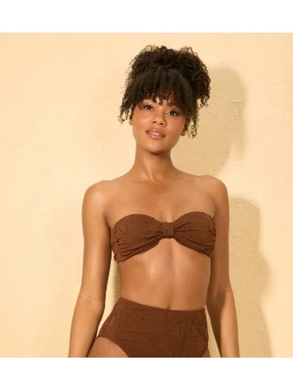 NWT Shade & Shore Brown Crochet Front Knot Bandeau Bikini Top - Size Extra Small